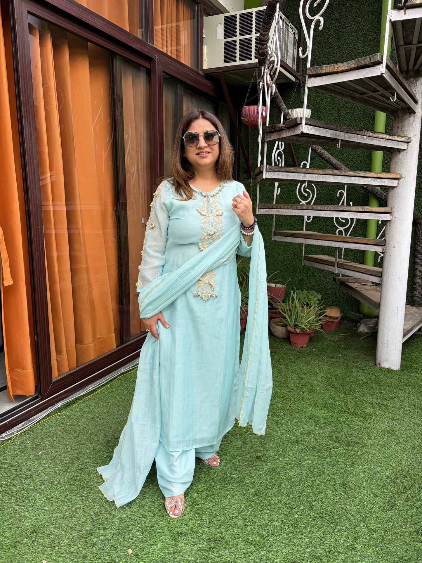 Mint Celeste Embroidered Suit Set