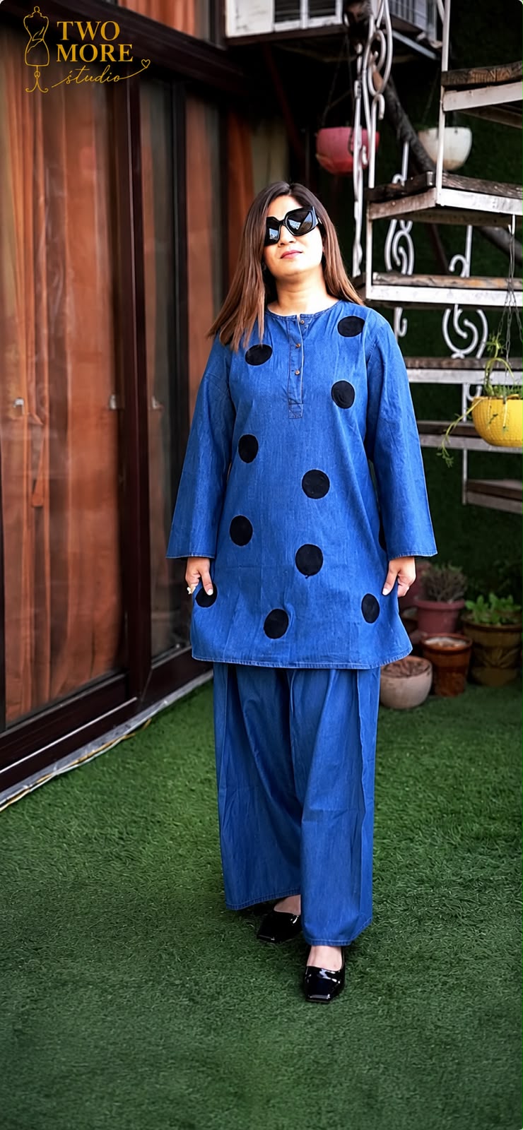 Azure Polka Farsi Co-ord Set