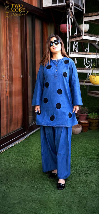 Azure Polka Farsi Co-ord Set